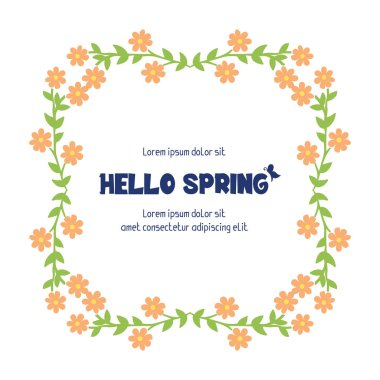 Vintage card design, with beautiful wreath frame, for hello spring greeting card design. Vector