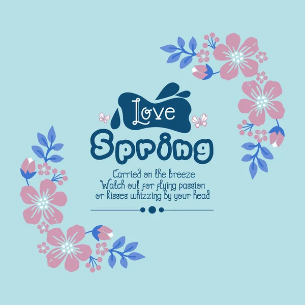 Decorativo de la plantilla de tarjeta de felicitación de primavera de amor, con elegante textura de hoja y marco de flor rosa. Vector — Vector de stock