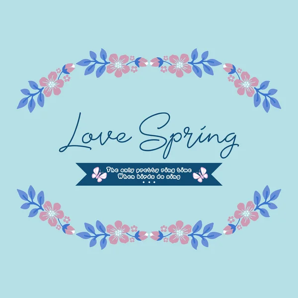 Crowd of leaf and pink floral frame, for love spring greeting card design. Vector — Stock Vector