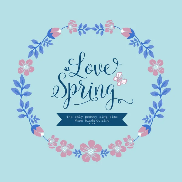 Decoration of leaf and pink floral frame, for love spring invitation card template concept. Vector — 스톡 벡터
