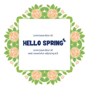 Template design for hello spring invitation card, with leaf and floral vintage frame. Vector