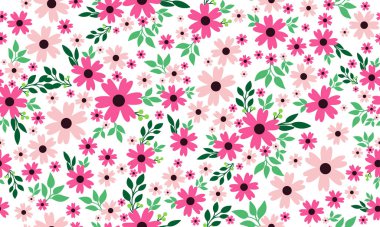 Beautiful pink flower pattern background for valentine, with leaf and floral decor.