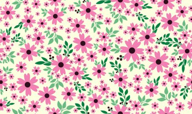 Beautiful pink flower pattern background for valentine, with leaf and floral decor.