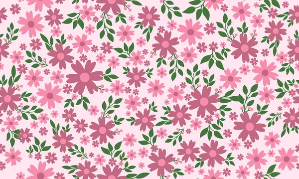 Flor rosa elegante para o dia dos namorados, com folha e design de fundo padrão de flor . —  Vetores de Stock