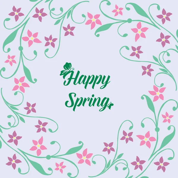 Happy Spring Grußkarte Design, mit nahtlosem Blatt und floralem Rahmen. Vektor — Stockvektor