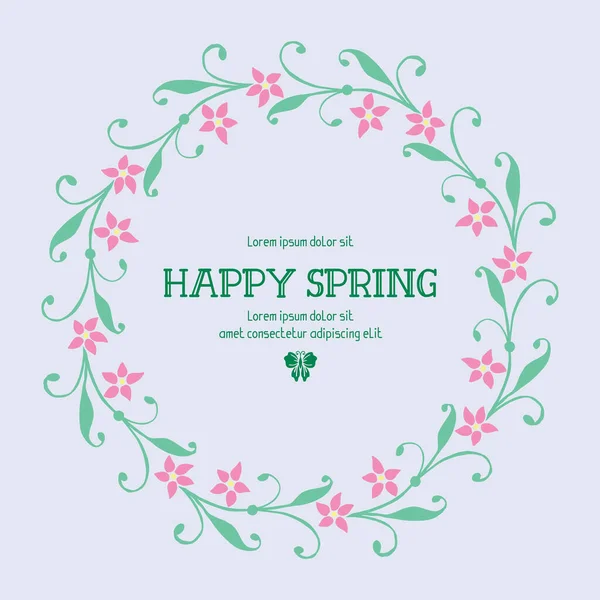 Beautiful greeting card design for happy spring, with cute leaf and floral frame. Vector — 스톡 벡터