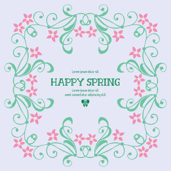 Template design for happy spring invitation card, with leaf and floral vintage frame. Vector — Stock Vector