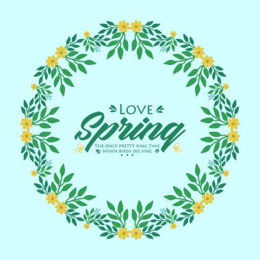 Yaprak ve çiçek çerçevesinin güzelliği, aşk için bahar tebrik kartı duvar kağıdı tasarımı. Vektör
