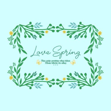 Modern yaprak ve çiçek çerçevesi kalabalığı, aşk bahar davetiyesi konsepti için. Vektör