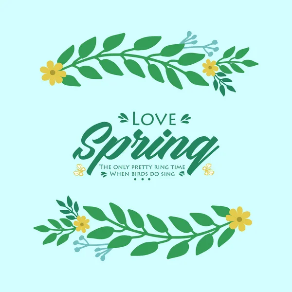Simple decoration of leaf and floral frame, for unique love spring greeting card template design. Vector — Stock Vector