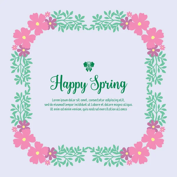 Unique decoration of leaf and floral frame, for happy spring beautiful greeting card design. Vector — Stock Vector