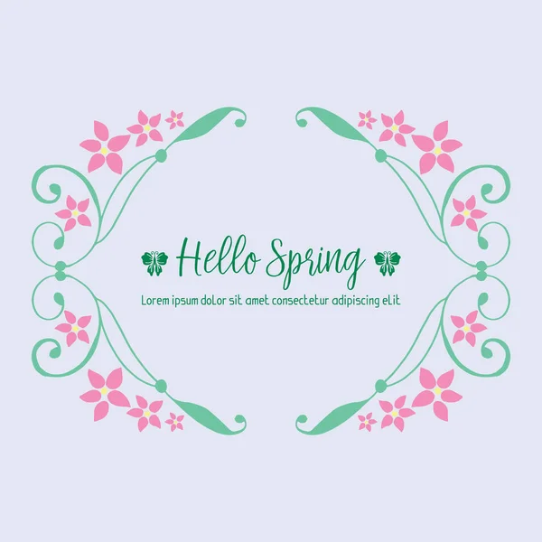 Motif décoré de cadre de feuilles et de fleurs roses, pour un printemps heureux élégant design de papier peint de carte de vœux. Vecteur — Image vectorielle