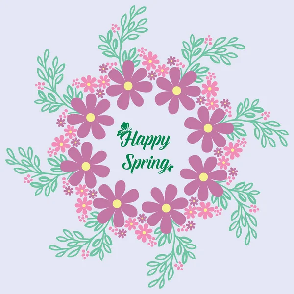 Beautiful pink wreath frame, for happy spring greeting card template design. Vector — 스톡 벡터