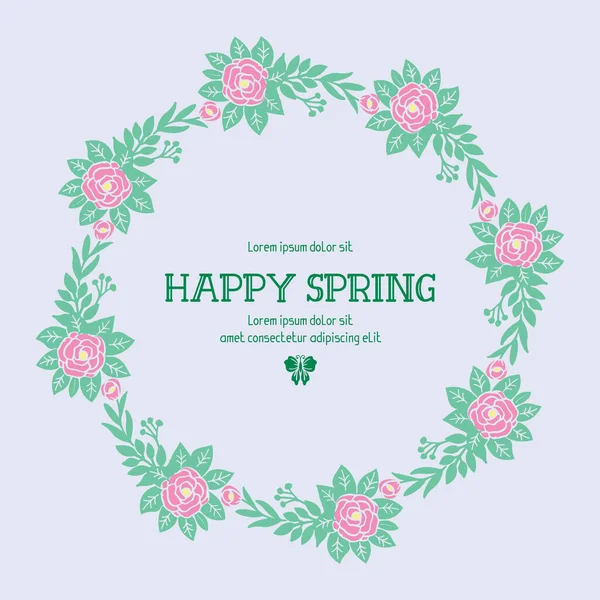 Plantilla para el diseño feliz de la tarjeta de felicitación de primavera, con hermoso concepto de hoja y marco floral. Vector — Vector de stock