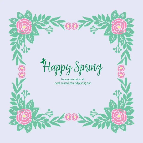 Plantilla para el diseño feliz de la tarjeta de felicitación de primavera, con hermoso concepto de hoja y marco floral. Vector — Archivo Imágenes Vectoriales