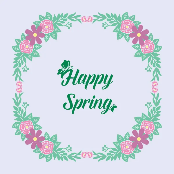 Template for happy spring greeting card design, with beautiful of leaf and floral frame concept. Vector — 스톡 벡터