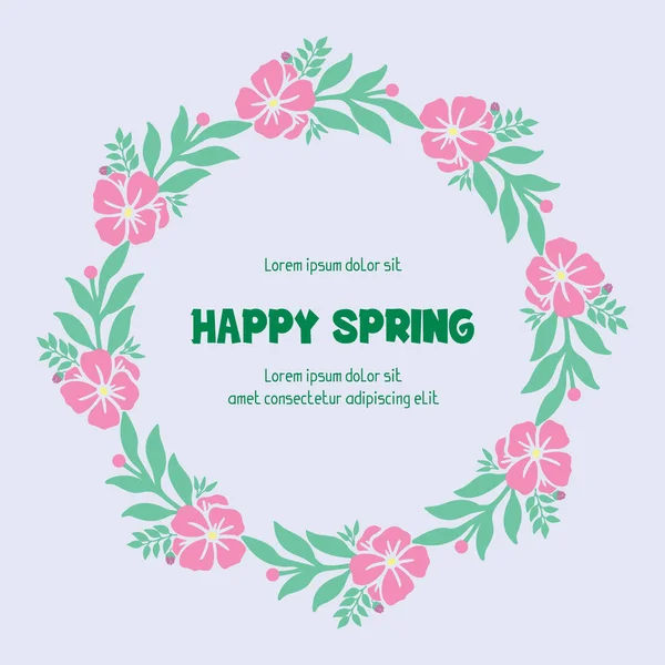 Hermosa multitud de hoja y marco de flores, para el diseño de la plantilla de tarjeta de felicitación romántica de primavera feliz. Vector — Vector de stock