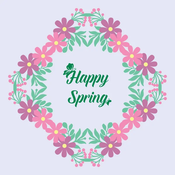Projeto de modelo de cartão de saudação primavera feliz, com folha e quadro elegante floral. Vetor — Vetor de Stock
