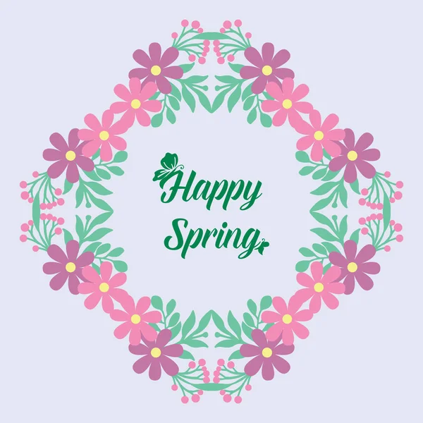 Happy spring greeting card template design, with leaf and floral elegant frame. Vektor - Stok Vektor