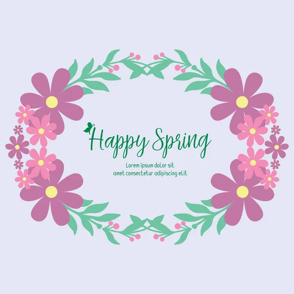 Cute shape pattern leaf and flower frame, for happy spring greeting card design. Vector — Stock Vector