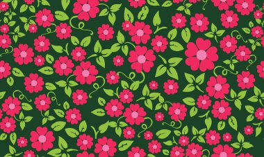 Bahar için sevimli şablon, dikişsiz yaprak ve çiçek desenli arkaplan tasarımı.