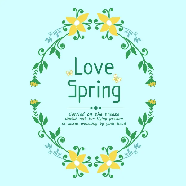 Unique invitation card design for Love Spring, with leaf and flower frame. Vector — Stock Vector