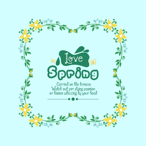 Design unico del biglietto d'invito per Love Spring, con cornice a foglia e fiore. Vettore — Vettoriale Stock