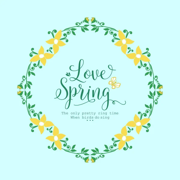 Design de cartão de saudação de primavera de amor, com moldura simples de folha e flor. Vetor —  Vetores de Stock