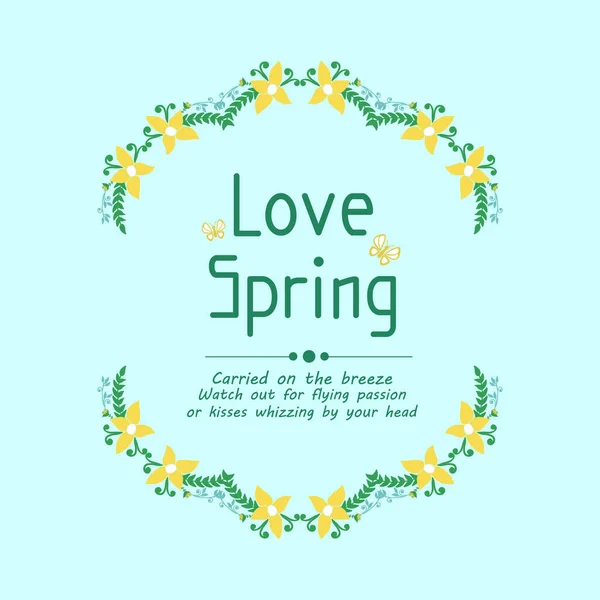 El diseño de la tarjeta de felicitación de primavera de amor, con un elegante patrón de hoja y marco de flores. Vector — Vector de stock