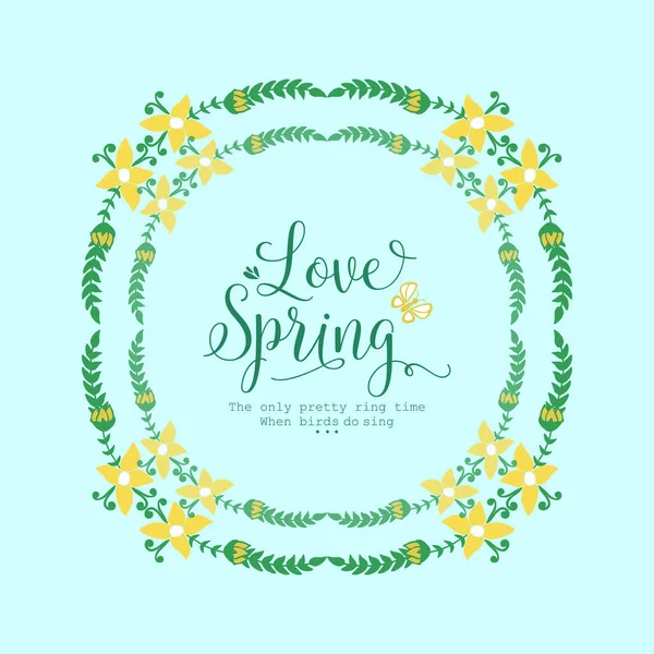 Wallpaper design for love spring card, with elegant leaf and floral frame decoration. Vector — Stock Vector