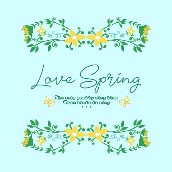 Wallpaper design for love spring card, with elegant leaf and floral frame decoration. Vector — Stock Vector