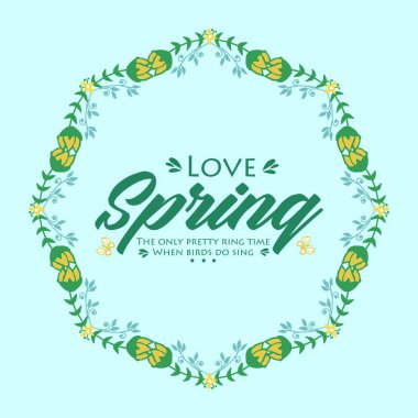 Sevgi ilkbaharı tebrik kartı tasarımı için yaprak ve çiçek çerçevesinin eşsiz dekorasyonu. Vektör