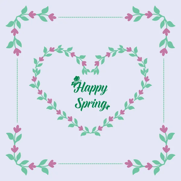 Elegante forma de la tarjeta de invitación de primavera feliz, con hoja única y marco de flores. Vector — Archivo Imágenes Vectoriales