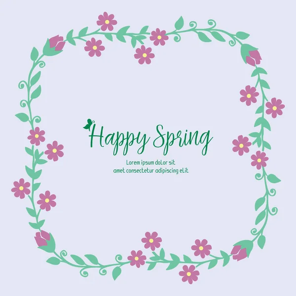 Elegante decoración de hoja y marco floral, para un hermoso diseño de tarjeta de felicitación de primavera feliz. Vector — Vector de stock