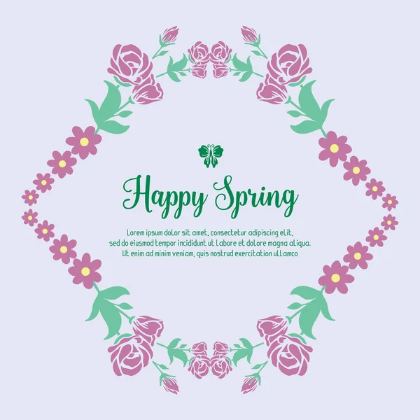 Cute ornate of leaf and wreath frame, for happy spring greeting card design. Vector — Stock Vector