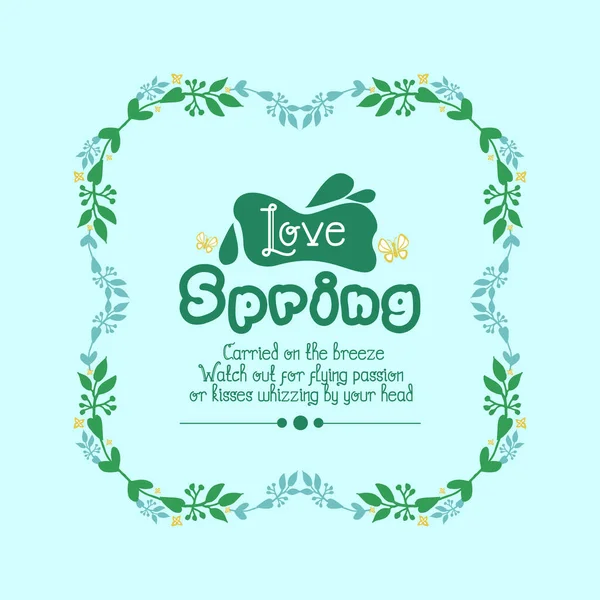 The love spring greeting card design, with elegant pattern of leaf frame. Vector — 图库矢量图片