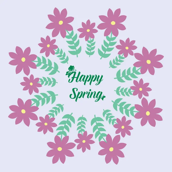 Forma antigua de la tarjeta de felicitación de primavera feliz, con hermosa hoja y marco de flores. Vector — Archivo Imágenes Vectoriales