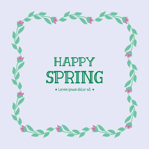 Forma antigua de la tarjeta de felicitación de primavera feliz, con hermosa hoja y marco de flores. Vector — Vector de stock