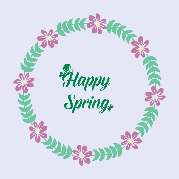 Cute Pattern of leaf and pink flower frame, for happy spring greeting card wallpaper design. Vector — 스톡 벡터