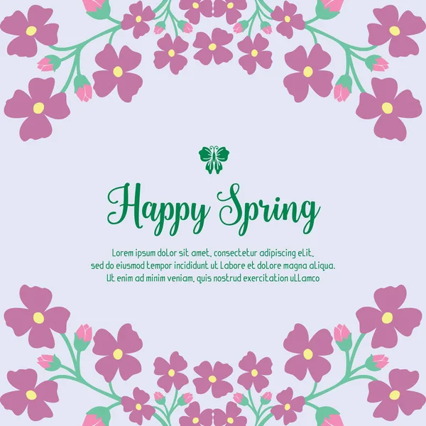 Beautiful crowd pink flower frame and unique leaf pattern, for happy spring greeting card design. Vector — Stock Vector