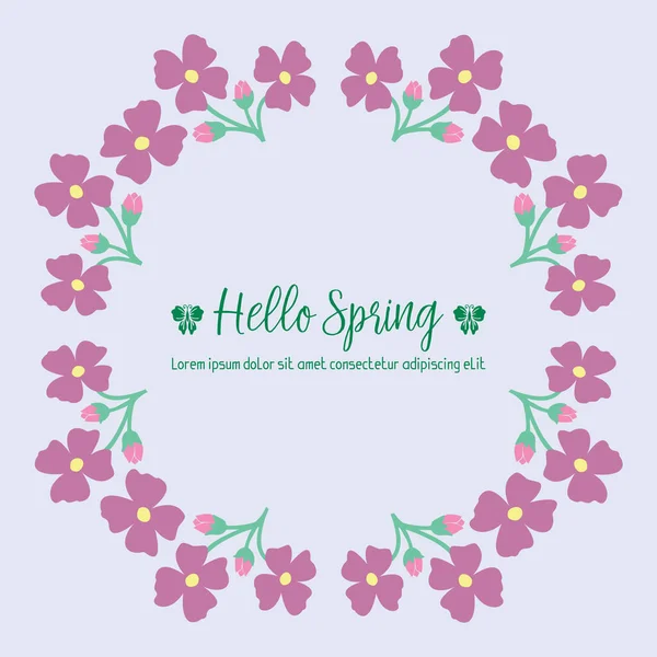 Hermoso marco de flores rosa multitud y patrón de hoja única, para el diseño de tarjetas de felicitación de primavera feliz. Vector — Vector de stock