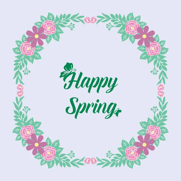 Template for happy spring greeting card design, with beautiful concept of leaf and floral frame. Vector — 스톡 벡터