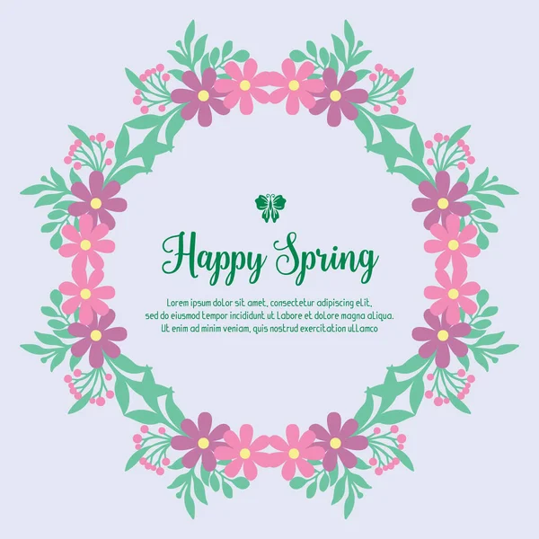 Happy Spring Einladung Wallpaper Card Design, mit nahtlosen Muster von Blatt und rosa Blumenrahmen. Vektor — Stockvektor