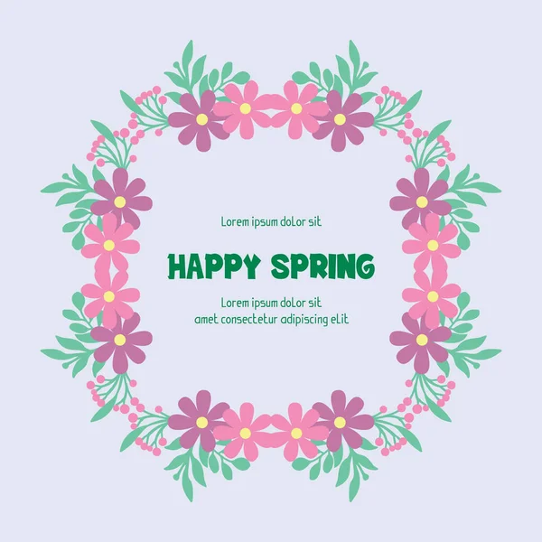 Happy spring invitation wallpaper card design, with seamless pattern of leaf and pink floral frame. Vector — 스톡 벡터