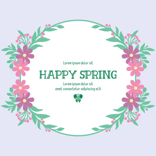 Happy spring invitation wallpaper card design, with seamless pattern of leaf and pink floral frame. Vector — Stock Vector