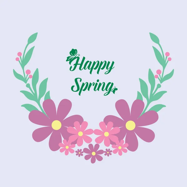 Beautiful shape pattern of leaf and flower frame, for happy spring greeting card design. Vector — Stock Vector