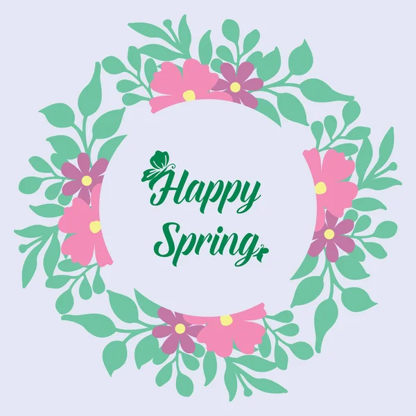 Hermoso diseño de marco con hoja y flor rosa, para el diseño de la tarjeta de invitación de primavera feliz. Vector — Archivo Imágenes Vectoriales