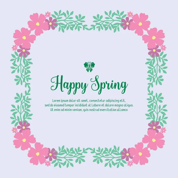 Elegant decoration of leaf and floral frame, for beautiful happy spring greeting card design. Vector — Stock Vector