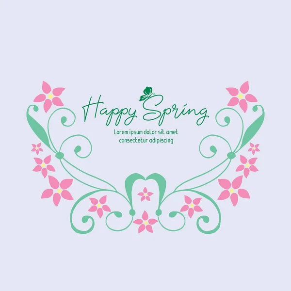 Simple Pattern of leaf and wreath frame, for happy spring greeting card design. Vector — Stock Vector