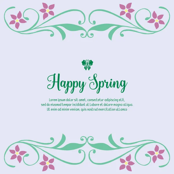 Щасливі весняні вітальні шпалери дизайн карти, з безшовним візерунком листя і рожевої квіткової рамки. Векторні — стоковий вектор